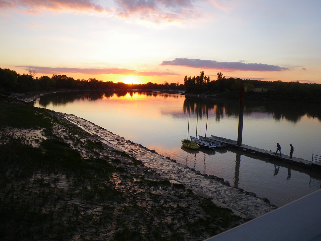 Sunset above pontoon, River Garonne